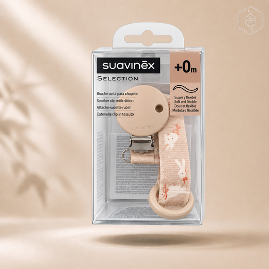 Suavinex - Clip with ribbon (bezhë)